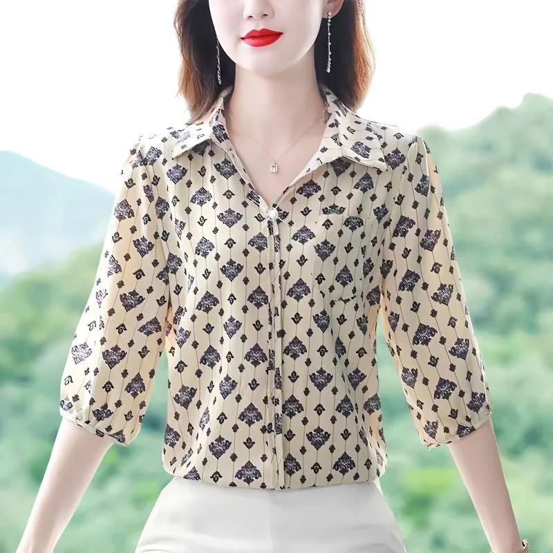 Woman Spring Autumn Style Blouses Shirts Lady Casual Three Quarter Sleeve Turn-down Collar Striped Printed Blusas Tops G2592
Woman Spring Autumn Style Blouses Shirts Lady Casual Three Quarter Sleeve Turn-down Collar Striped Printed Blusas Tops G2592