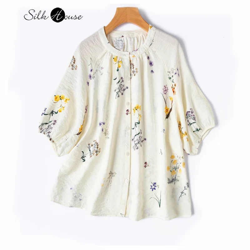 Fresh and Elegant 76% Natural Mulberry Silk Dry Silk Loose Texture Women's Stand Up Collar Lantern Short Sleeved Shirt
Fresh and Elegant 76% Natural Mulberry Silk Dry Silk Loose Texture Women's Stand Up Collar Lantern Short Sleeved Shirt