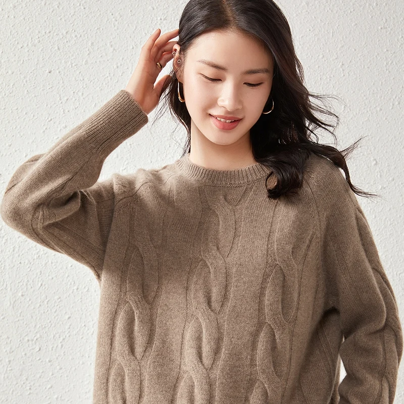 High-end Women Cashmere Knited Sweater Twist Flower Thick Round Neck Pullover Autumn Winter Ethnic Style 100% Cashmere Knit Tops
High-end Women Cashmere Knited Sweater Twist Flower Thick Round Neck Pullover Autumn Winter Ethnic Style 100% Cashmere Knit Tops