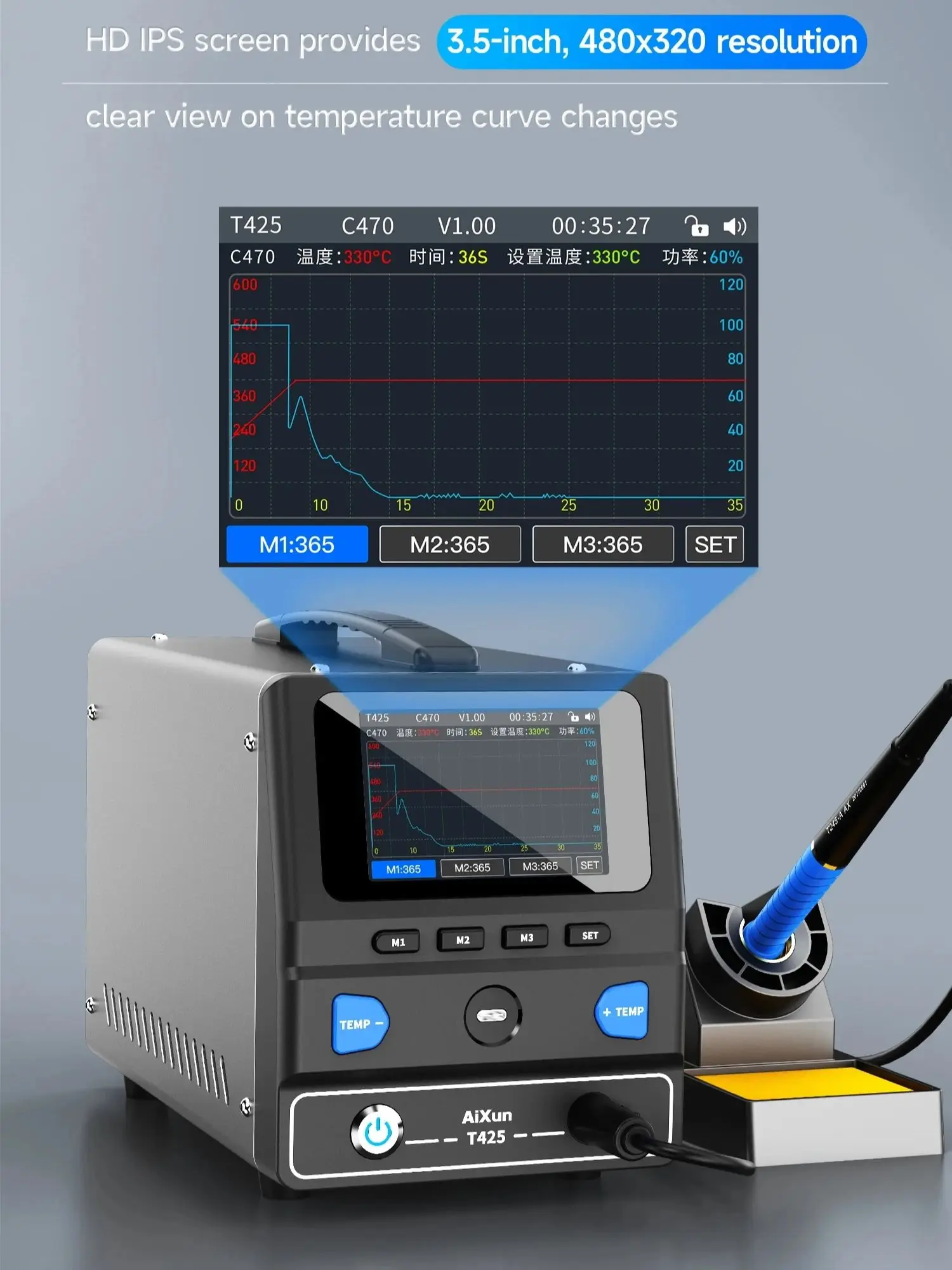 Aixun T425 High Power Soldering Station 250W Quick Heat Up in 3s with T245 Handle 470 Soldering Tip for PCB SMD BGA Phone Repair
Aixun T425 High Power Soldering Station 250W Quick Heat Up in 3s with T245 Handle 470 Soldering Tip for PCB SMD BGA Phone Repair