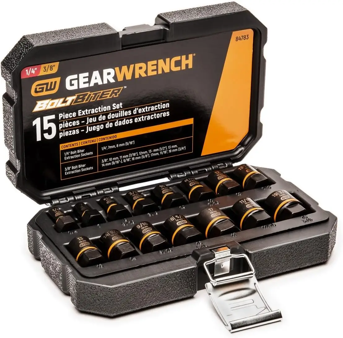 15 Pc. 1/4" & 3/8" Drive Bolt Biter Impact Extraction Socket Set - 84783
15 Pc. 1/4" & 3/8" Drive Bolt Biter Impact Extraction Socket Set - 84783