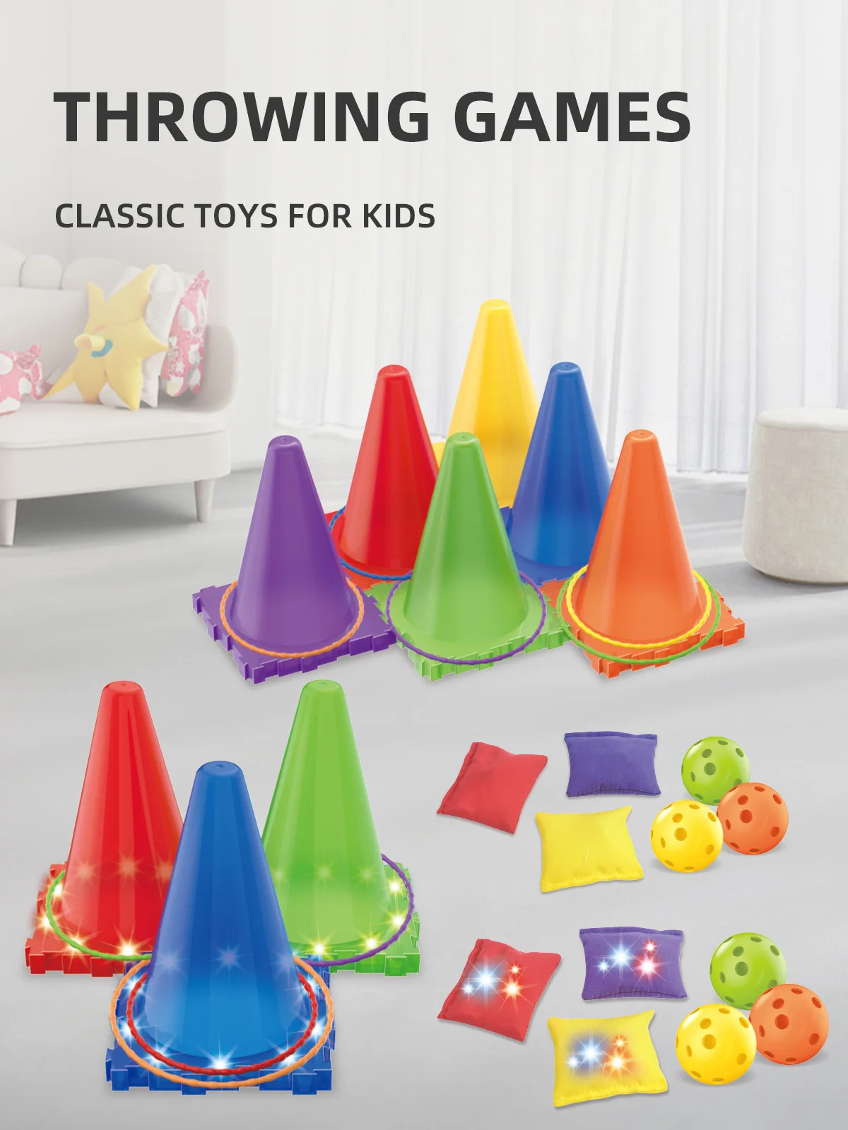 3 In 1 Ring Game Carnival Combo Set Led Light Soft Traffic Cone Bean Bags With Plastic Multicolor Throwing Circle Activity Rings
3 In 1 Ring Game Carnival Combo Set Led Light Soft Traffic Cone Bean Bags With Plastic Multicolor Throwing Circle Activity Rings
