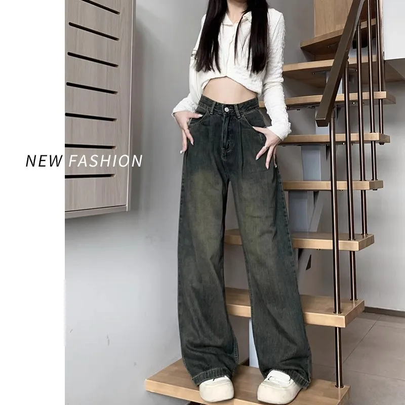 Cement gray pleated wide-leg jeans women's spring and autumn new design sense high waist loose and thin drape straight pants
Cement gray pleated wide-leg jeans women's spring and autumn new design sense high waist loose and thin drape straight pants