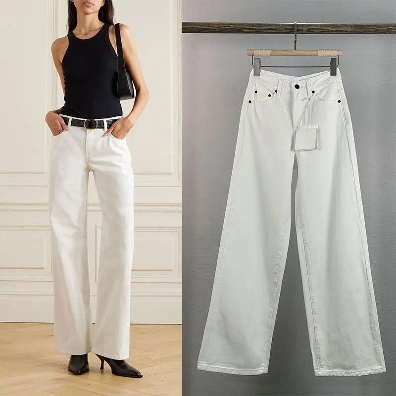 New minimalist style wide leg denim floor mop pants for spring/summer 24, women with high waist, loose fit, slimming and versati
New minimalist style wide leg denim floor mop pants for spring/summer 24, women with high waist, loose fit, slimming and versati