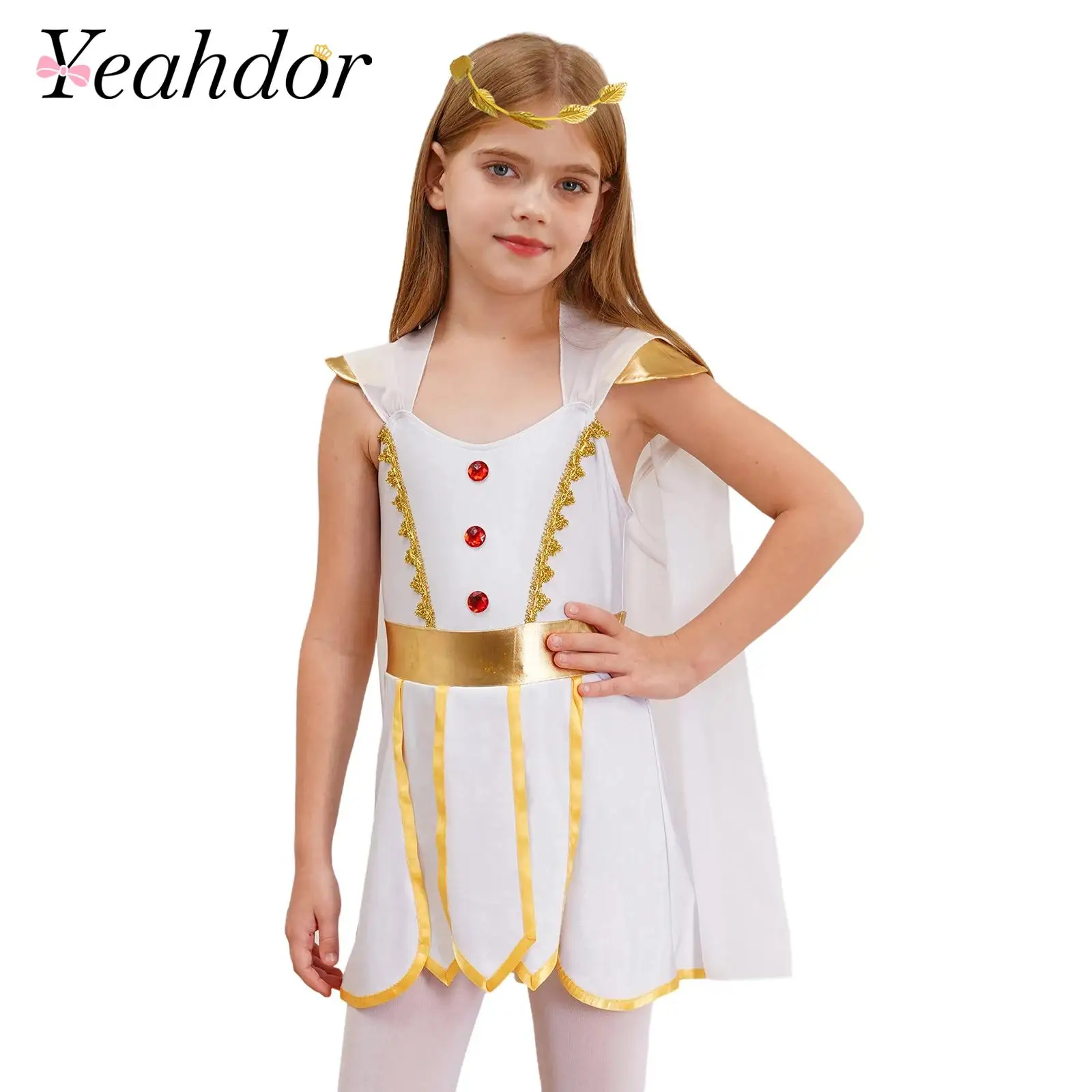 Kids Girls Halloween Ancient Greek Princess Cosplay Costume Role-play Queen Roman Empress Outfits Toga with Wreath Headwear Set
Kids Girls Halloween Ancient Greek Princess Cosplay Costume Role-play Queen Roman Empress Outfits Toga with Wreath Headwear Set