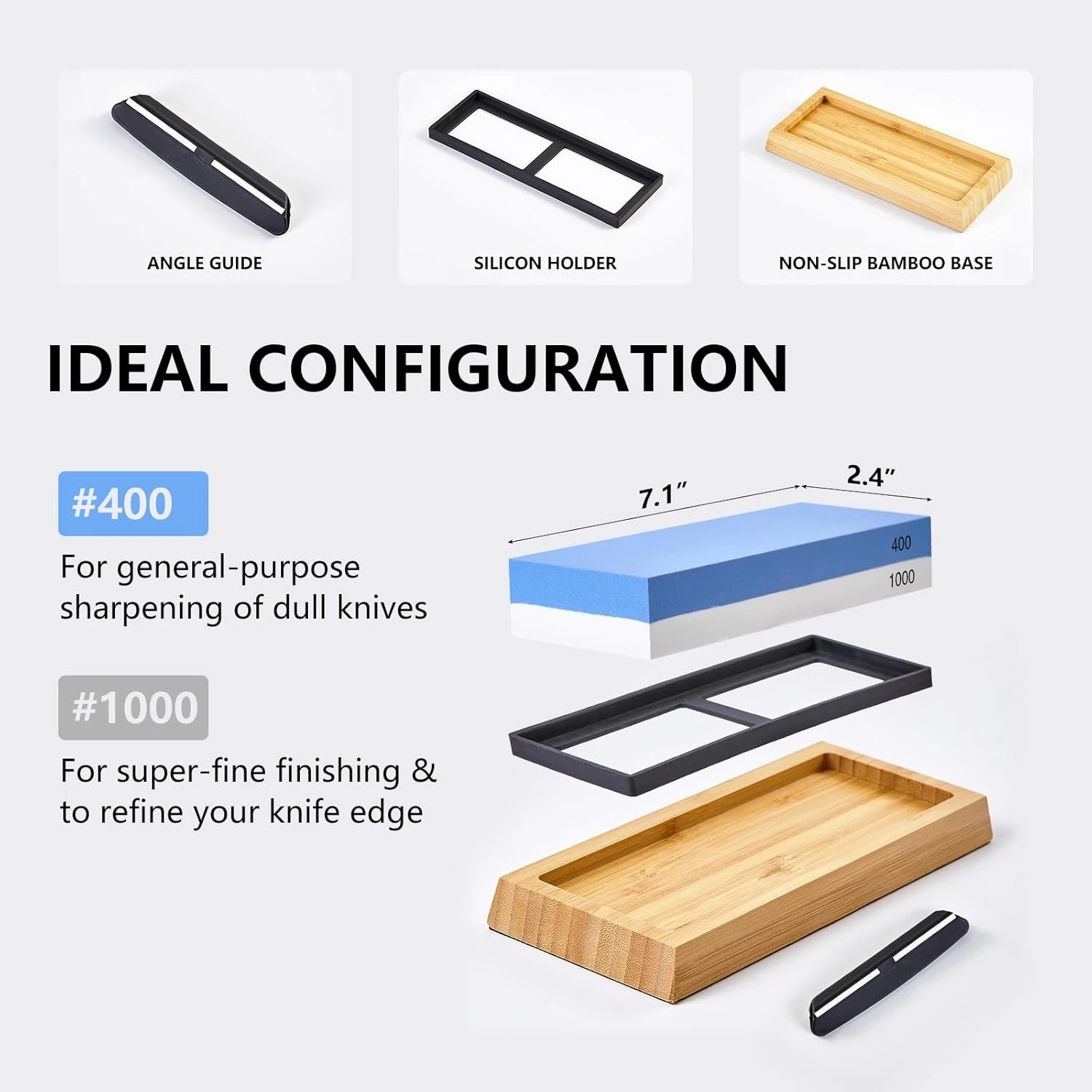 Knife Sharpening Stone 400/1000 Grit, Whetstone 2-in-1 Sharpening Stones for Knives, Sharpener Stone with Non-Slip Bamboo Base
Knife Sharpening Stone 400/1000 Grit, Whetstone 2-in-1 Sharpening Stones for Knives, Sharpener Stone with Non-Slip Bamboo Base