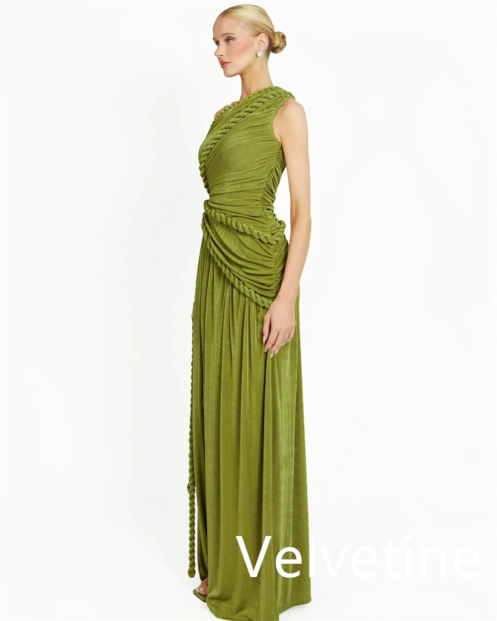 Customized One Shoulder Sleeveless Evening Dress Straight Floor Length Cocktail Dress Side Slit Fashion Ruched Prom Dress
Customized One Shoulder Sleeveless Evening Dress Straight Floor Length Cocktail Dress Side Slit Fashion Ruched Prom Dress