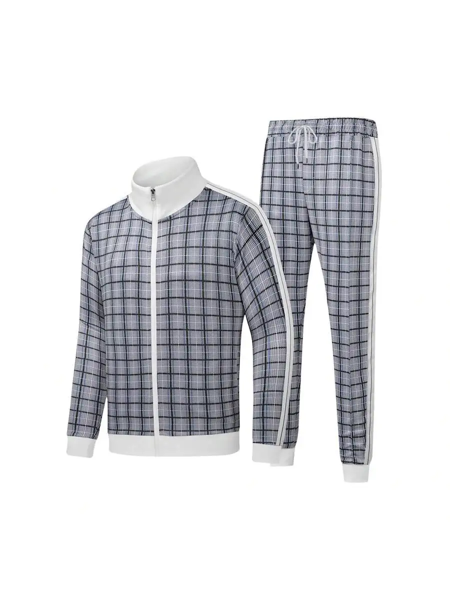 Mens Plaid Full Zip Sport Tracksuit Set Slim Fit Polyester Jacket And Jogging Pants
Mens Plaid Full Zip Sport Tracksuit Set Slim Fit Polyester Jacket And Jogging Pants