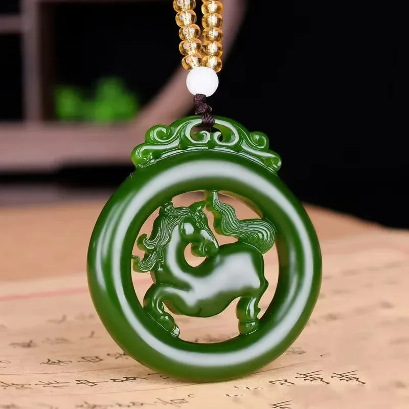 Natural Green Hand Carved Ma Yu Pendant Fashion Boutique Jewelry Men's and Women's Zodiac Horse Necklace Gift Accessories
Natural Green Hand Carved Ma Yu Pendant Fashion Boutique Jewelry Men's and Women's Zodiac Horse Necklace Gift Accessories