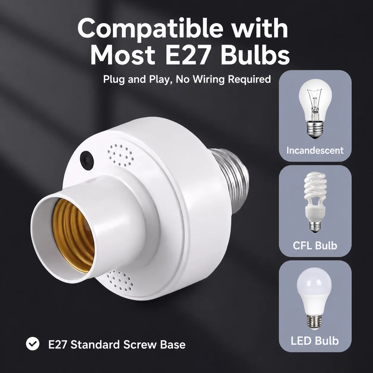 Wireless Remote Control E27 Screw Lamp Holder ABS Timable Light Socket for Home Indoor Lighting No Wiring Required
Wireless Remote Control E27 Screw Lamp Holder ABS Timable Light Socket for Home Indoor Lighting No Wiring Required