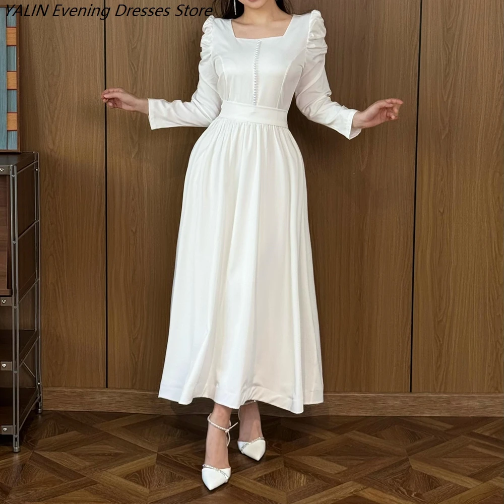 Women's A-line Evening Dresses Tea-length Square Collar Full Sleeve Prom Dresses Fashion Beading Simple Draped Customized Gowns
Women's A-line Evening Dresses Tea-length Square Collar Full Sleeve Prom Dresses Fashion Beading Simple Draped Customized Gowns