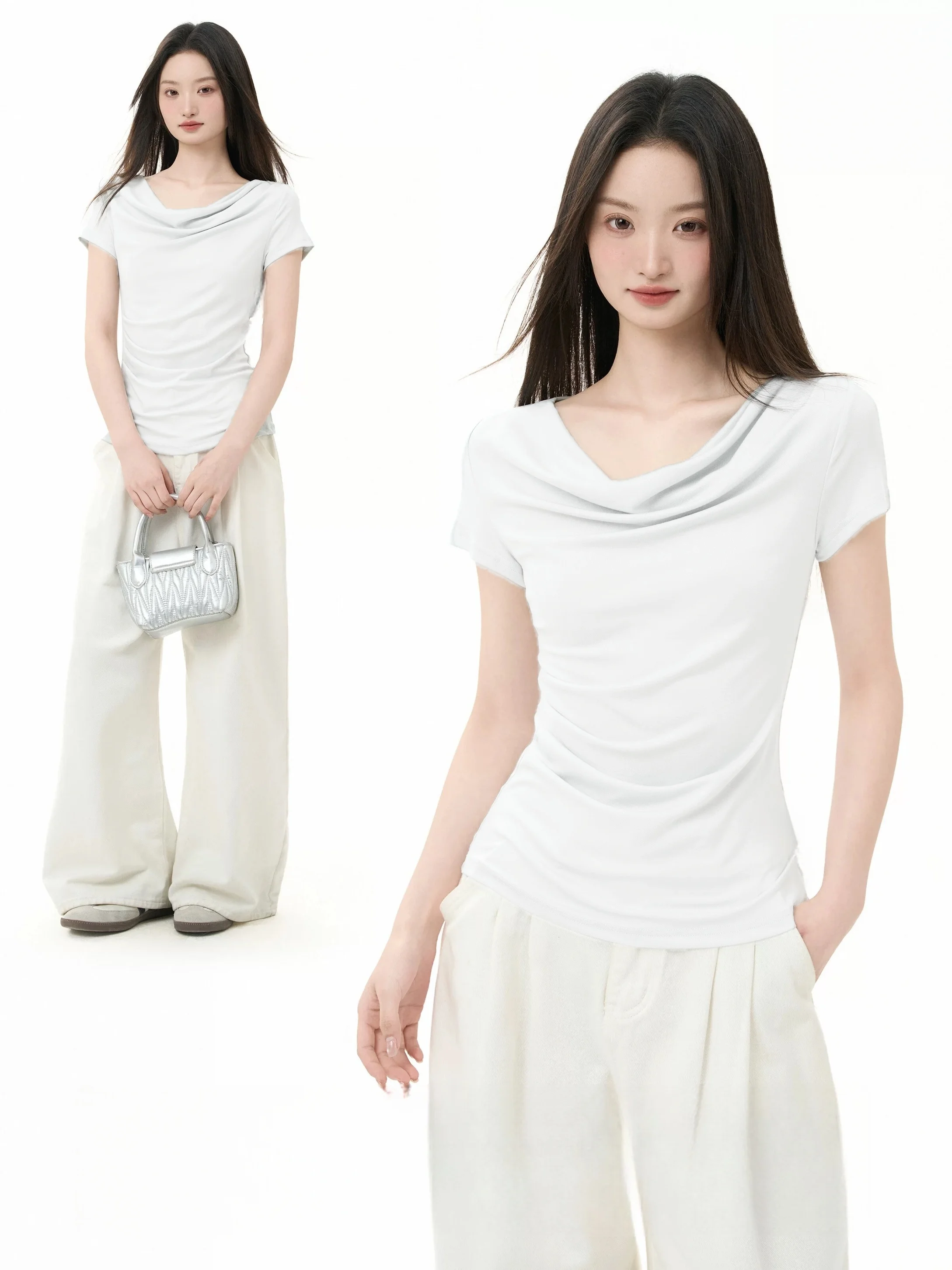 Modale Shoulder Bared Short Sleeve T Shirt Women's Summer Design Sense Pleated Waist Control Slim Fit Top Korean Style Commute
Modale Shoulder Bared Short Sleeve T Shirt Women's Summer Design Sense Pleated Waist Control Slim Fit Top Korean Style Commute