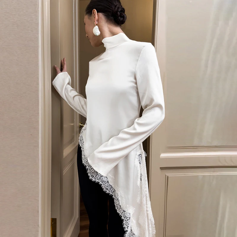 Tornova Turtleneck Lace Splice Blouse Women's Commuting Long Sleeve Satin Irregular T shirt Elegant Loose Split Female Top New
Tornova Turtleneck Lace Splice Blouse Women's Commuting Long Sleeve Satin Irregular T shirt Elegant Loose Split Female Top New