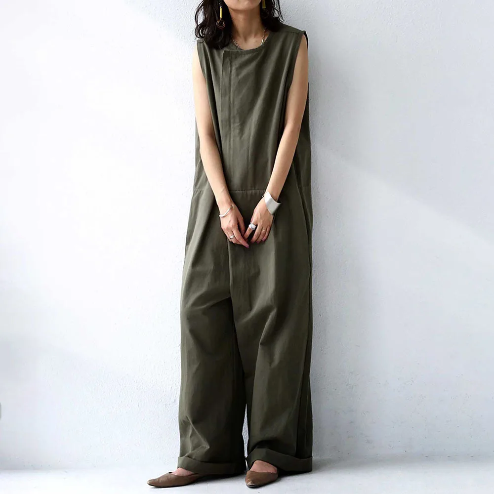 Women Jumpsuits Solid Romper Round Neck Sleeveless Full Length Straight Pants Slight Strech Loose Fit Casual Elegant 2026 Summer
Women Jumpsuits Solid Romper Round Neck Sleeveless Full Length Straight Pants Slight Strech Loose Fit Casual Elegant 2026 Summer