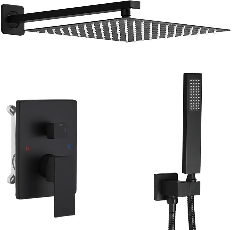 Matte Black Shower System 10 Inch Bathroom Luxury Rain Mixer Shower Combo Set Wall Mounted Rainfall Shower Head and Handheld
Matte Black Shower System 10 Inch Bathroom Luxury Rain Mixer Shower Combo Set Wall Mounted Rainfall Shower Head and Handheld