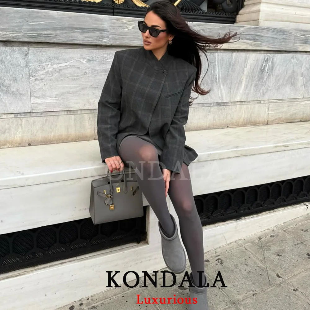 Женский винтажный блейзер KONDALA в клетку, свободного кроя, с длинным рукавом и воротником-стойкой, модный, элегантный, весна 2026
Женский винтажный блейзер KONDALA в клетку, свободного кроя, с длинным рукавом и воротником-стойкой, модный, элегантный, весна 2026