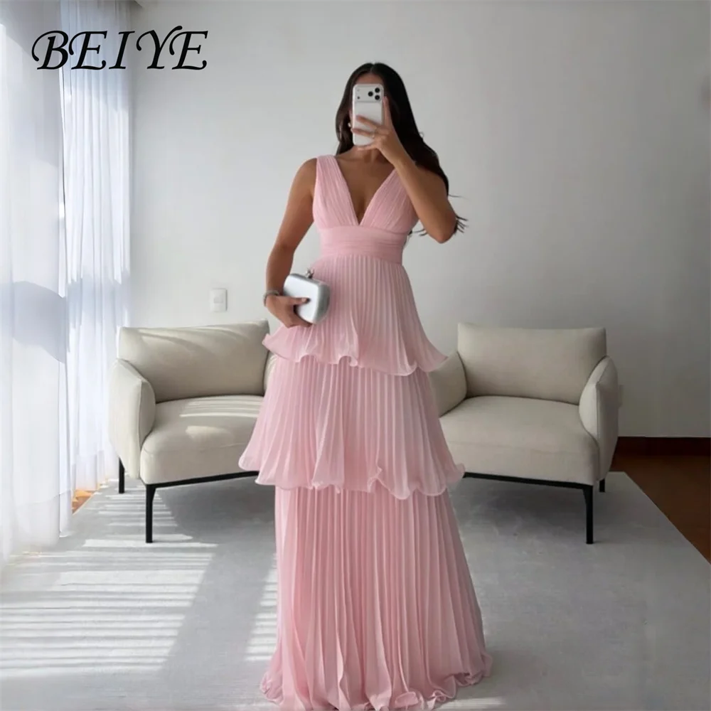BEIYE Elegant Pink Pleat Tiered A-Line Evening Dress Women 2026 V-Neck Sleeveless Floor Length Prom Dress Party Gowns Customized
BEIYE Elegant Pink Pleat Tiered A-Line Evening Dress Women 2026 V-Neck Sleeveless Floor Length Prom Dress Party Gowns Customized