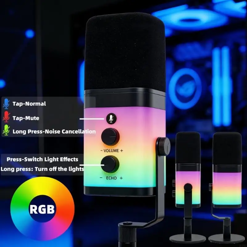 Desktop Condenser Mic With USB XLR Connection Color Effects For PC Streaming Podcasts F19E
Desktop Condenser Mic With USB XLR Connection Color Effects For PC Streaming Podcasts F19E