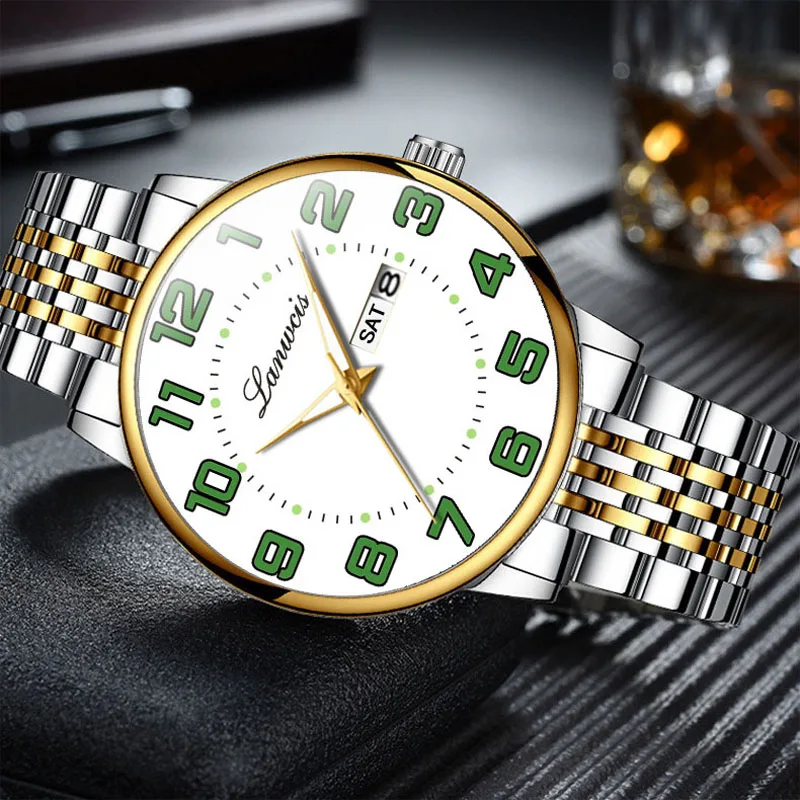 Large dial Men's Digital Watch Elderly Watches Solid Steel Strap Gold black Chinese English dual calendar Waterproof Clock
Large dial Men's Digital Watch Elderly Watches Solid Steel Strap Gold black Chinese English dual calendar Waterproof Clock