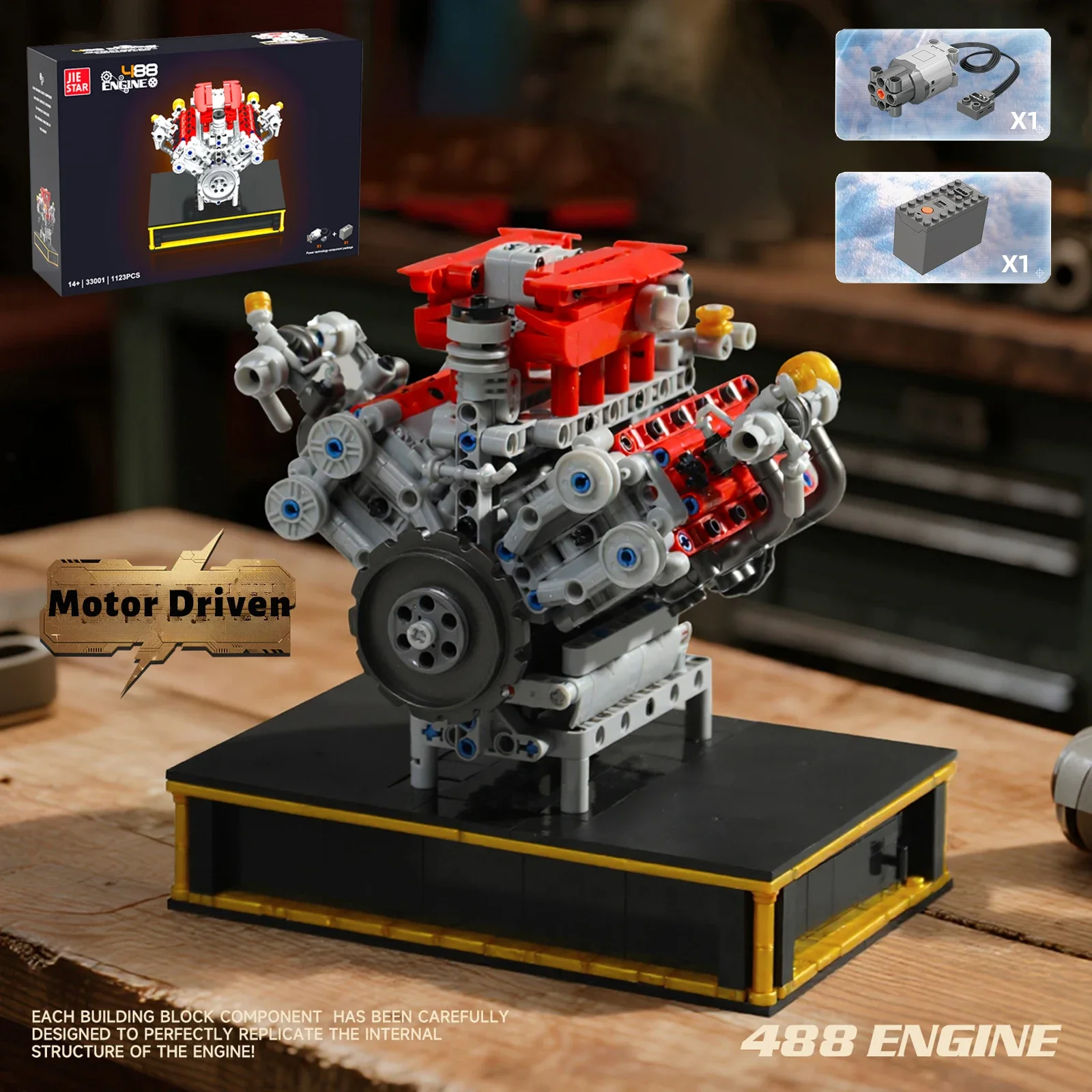 488 V8 Engine Building Blocks Simulation Sports Car Engine Model Power Motor Driven Kid Brick Assembly Toy Birthday Gift 1123PCS
488 V8 Engine Building Blocks Simulation Sports Car Engine Model Power Motor Driven Kid Brick Assembly Toy Birthday Gift 1123PCS