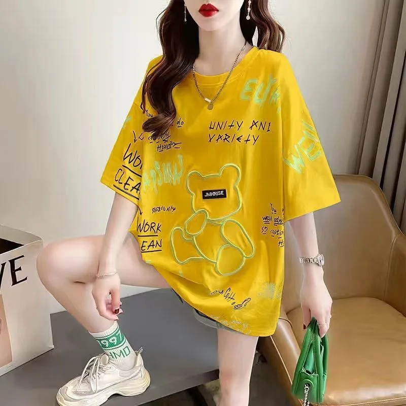Plus-size Women's Spring and Summer Hit Loose Letter Printed Cartoon Pattern Round Neck Mid-length Short-sleeve T-shirt
Plus-size Women's Spring and Summer Hit Loose Letter Printed Cartoon Pattern Round Neck Mid-length Short-sleeve T-shirt