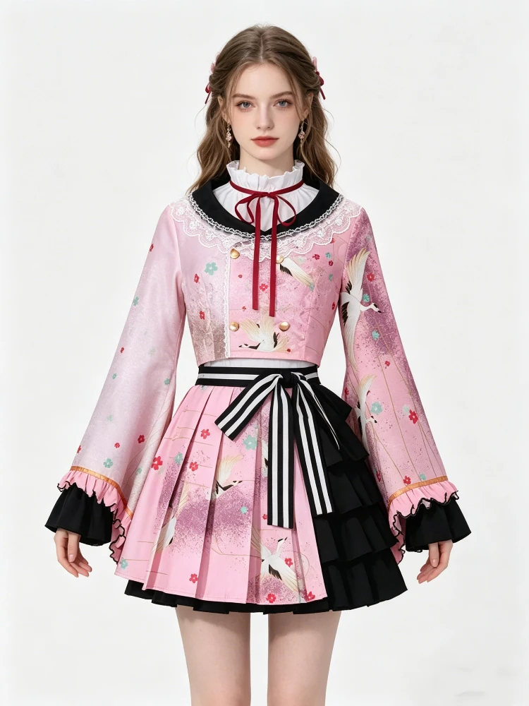 Cute Pink Japanese Kimono Style Lolita Flare Sleeve Top Pleated Skirt Dress Stage Anime Role Playing Performance Costumes
Cute Pink Japanese Kimono Style Lolita Flare Sleeve Top Pleated Skirt Dress Stage Anime Role Playing Performance Costumes