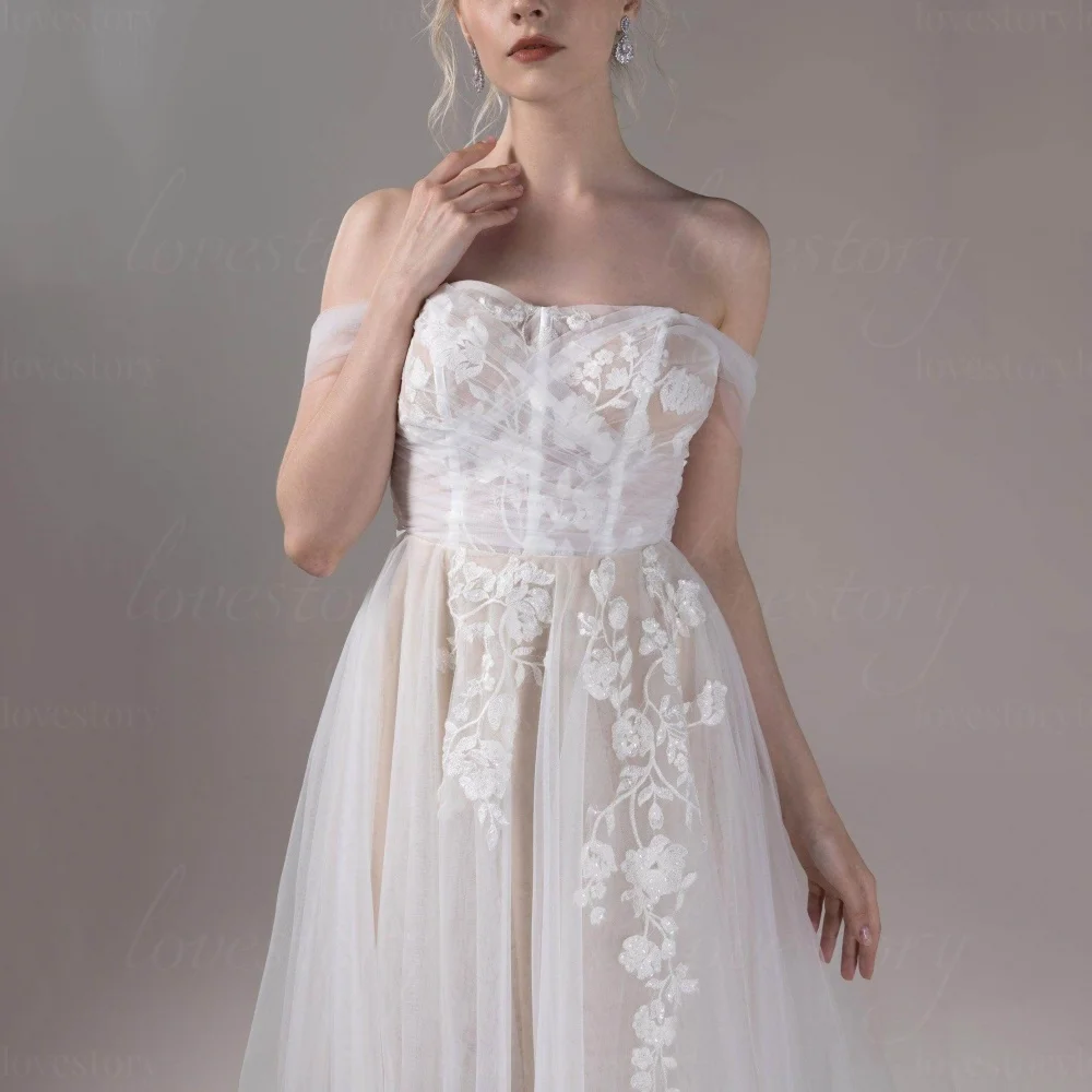 Tulle Strapless Customized Wedding Dresses Off Shoulder Classic Bride Robes Lace Applique Bridal Gown A Line vestido de novia
Tulle Strapless Customized Wedding Dresses Off Shoulder Classic Bride Robes Lace Applique Bridal Gown A Line vestido de novia