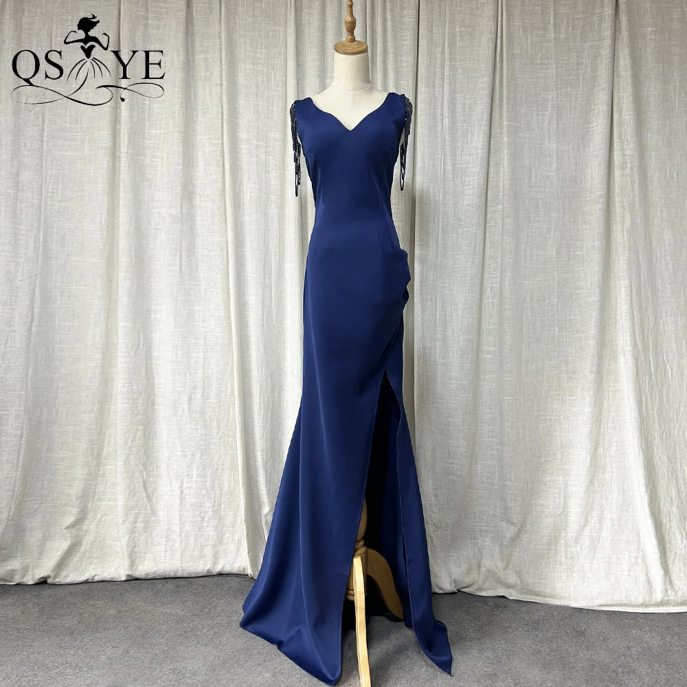 Navy Long Prom Dresses Stretch Beading Straps Evening Dress V Neck Formal Party Gown Split Beading Fit Women Dark Blue Prom Gown
Navy Long Prom Dresses Stretch Beading Straps Evening Dress V Neck Formal Party Gown Split Beading Fit Women Dark Blue Prom Gown