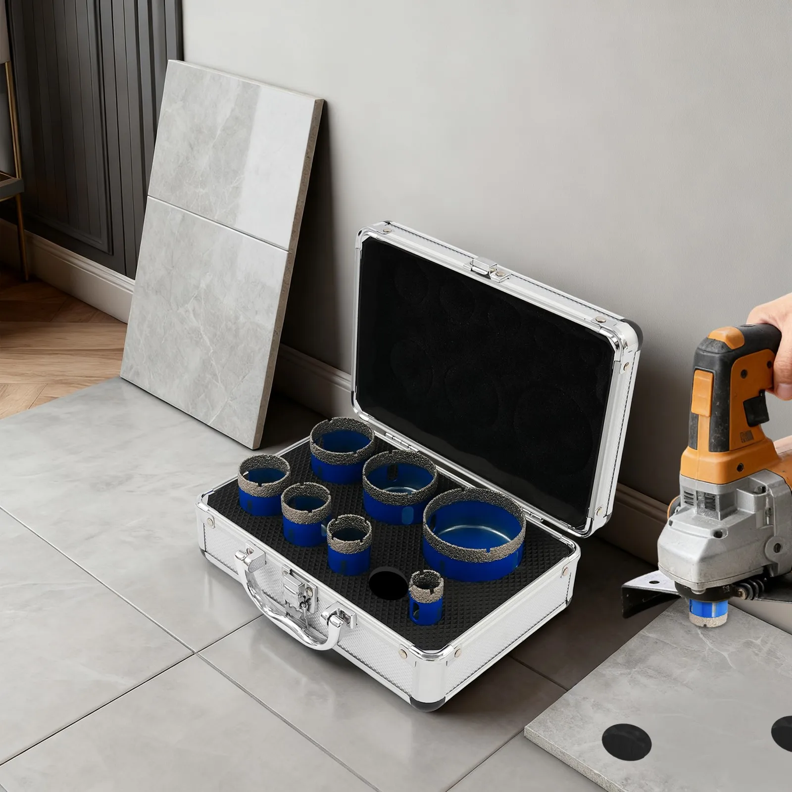 8 Pcs Diamond Hole Saw, 0.79-2.56 Inch Drill Bits Kit, Vacuum Brazed for Glass Tile Marble, Flat Tip Dry Wet Cutting, Blue Color Durable for Hard Material
8 Pcs Diamond Hole Saw, 0.79-2.56 Inch Drill Bits Kit, Vacuum Brazed for Glass Tile Marble, Flat Tip Dry Wet Cutting, Blue Color Durable for Hard Material