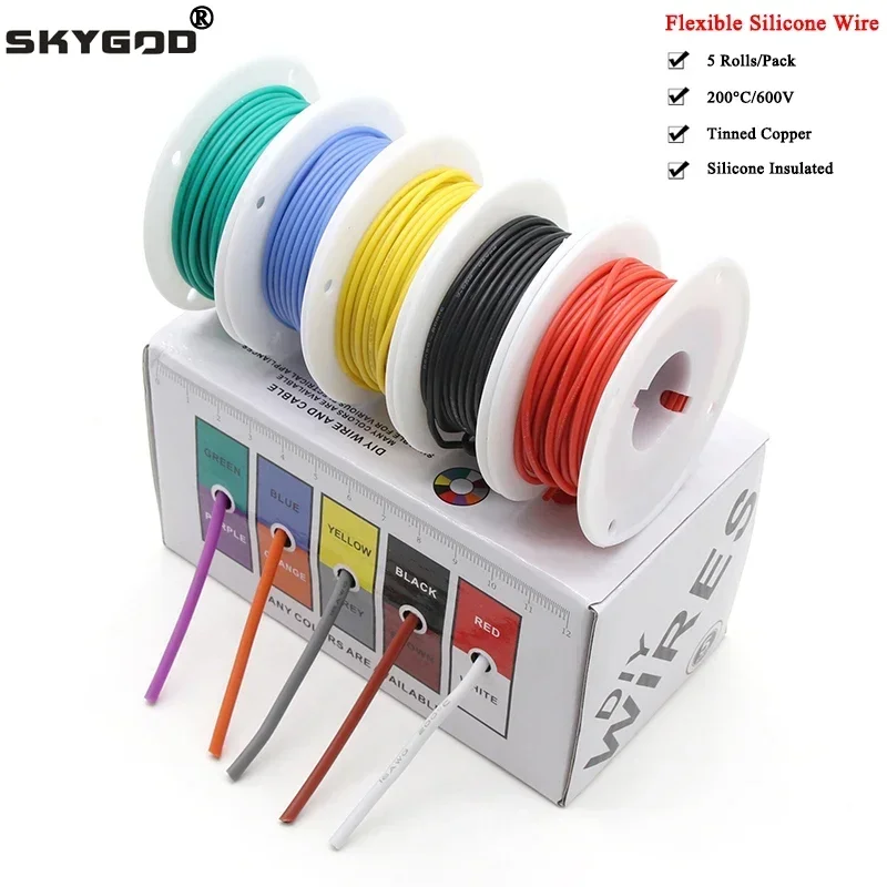 (5 Colors Mix Kit)Heat Resistant Flexible Silicone Wire 30/28/26/24/22/20/18/16AWG Stranded Cable Electrical Tinned Copper Wire
(5 Colors Mix Kit)Heat Resistant Flexible Silicone Wire 30/28/26/24/22/20/18/16AWG Stranded Cable Electrical Tinned Copper Wire