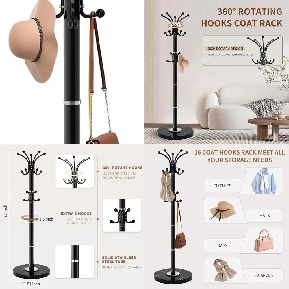 Отдельностоящая металлическая вешалка для одежды с мраморным основанием, 360° ° Вращающиеся, 16 крючков, белые для прихожей (черные)
Отдельностоящая металлическая вешалка для одежды с мраморным основанием, 360° ° Вращающиеся, 16 крючков, белые для прихожей (черные)