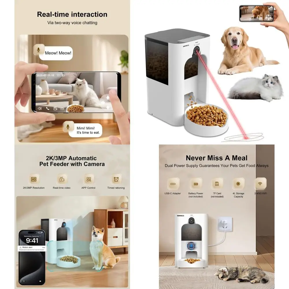 Smart Pet Feeder with 2K Camera: 4L Capacity, WiFi-enabled, Timed Feeding for Cats & Dogs
Smart Pet Feeder with 2K Camera: 4L Capacity, WiFi-enabled, Timed Feeding for Cats & Dogs