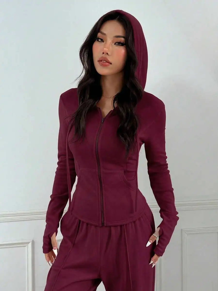 Burgundy Zip-Up Hooded Two Piece Set Women Casual Long Sleeve Top And Pants Winter Outfit
Burgundy Zip-Up Hooded Two Piece Set Women Casual Long Sleeve Top And Pants Winter Outfit