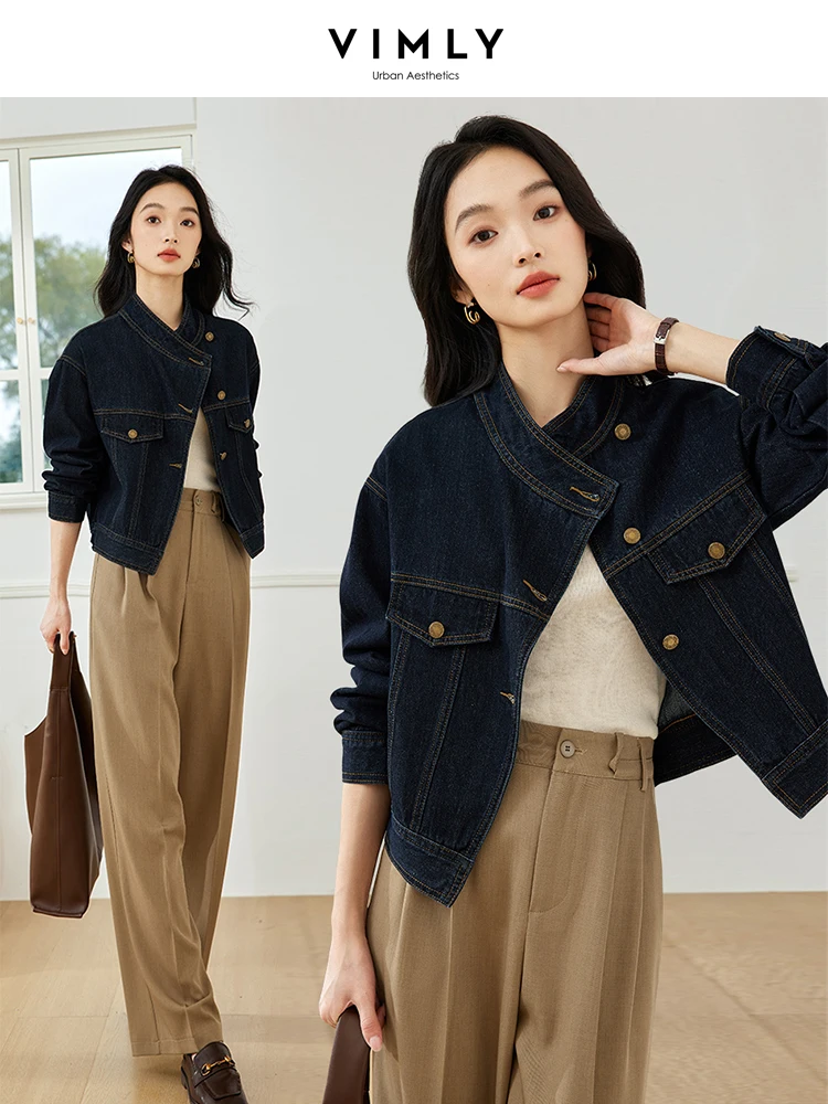 VIMLY Women's Denim Coats Autumn 2025 Casual Stand Neck Vintage Long Sleeve Button Tops Loose Pockets Ladies Short Jackets 73300
VIMLY Women's Denim Coats Autumn 2025 Casual Stand Neck Vintage Long Sleeve Button Tops Loose Pockets Ladies Short Jackets 73300
