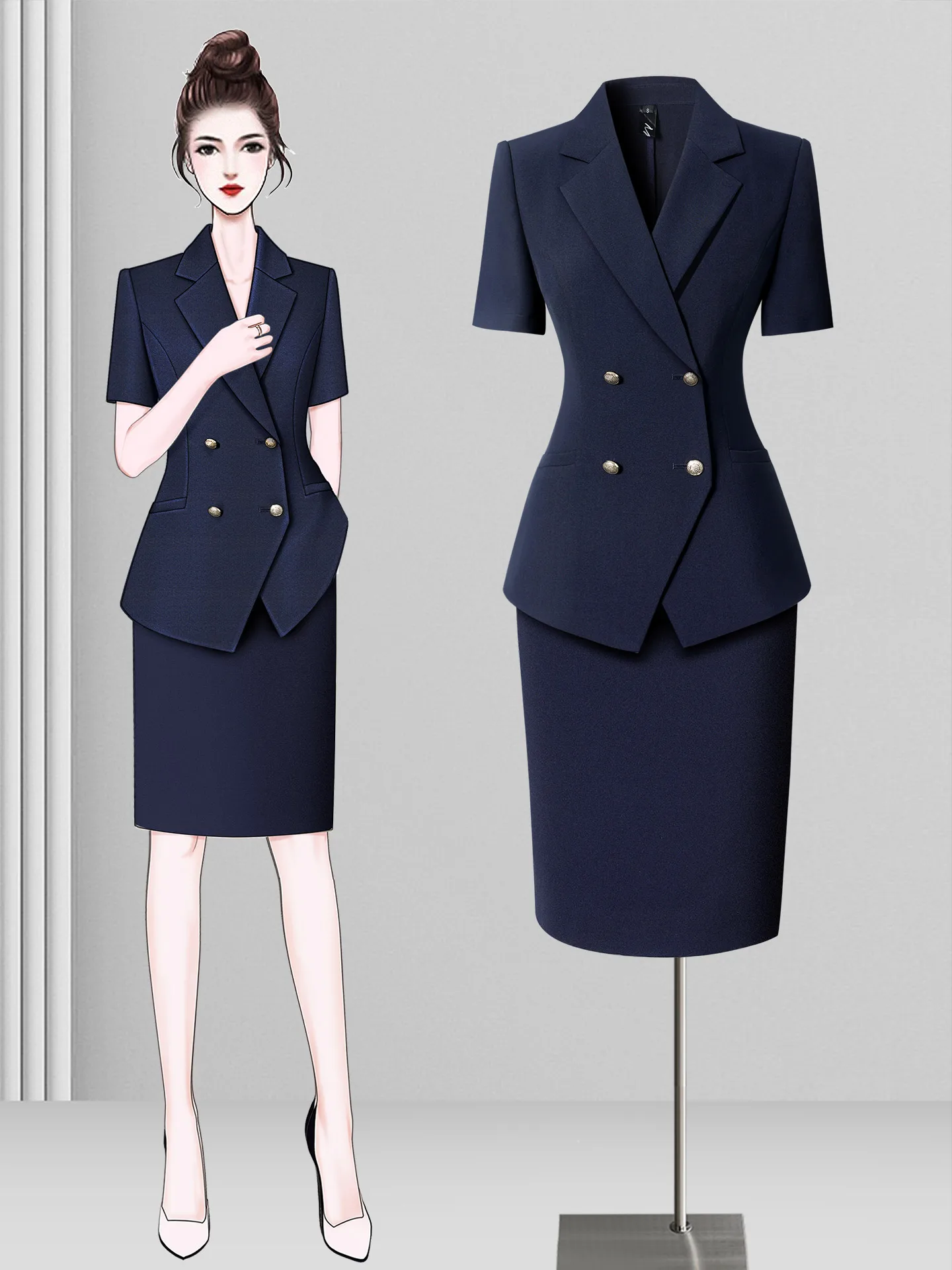 Professional Thin Summer Suit Set for Women Hotel Front Desk Work Uniform Gold Shop Workwear Elegant Formal Outfit Skirt Set
Professional Thin Summer Suit Set for Women Hotel Front Desk Work Uniform Gold Shop Workwear Elegant Formal Outfit Skirt Set