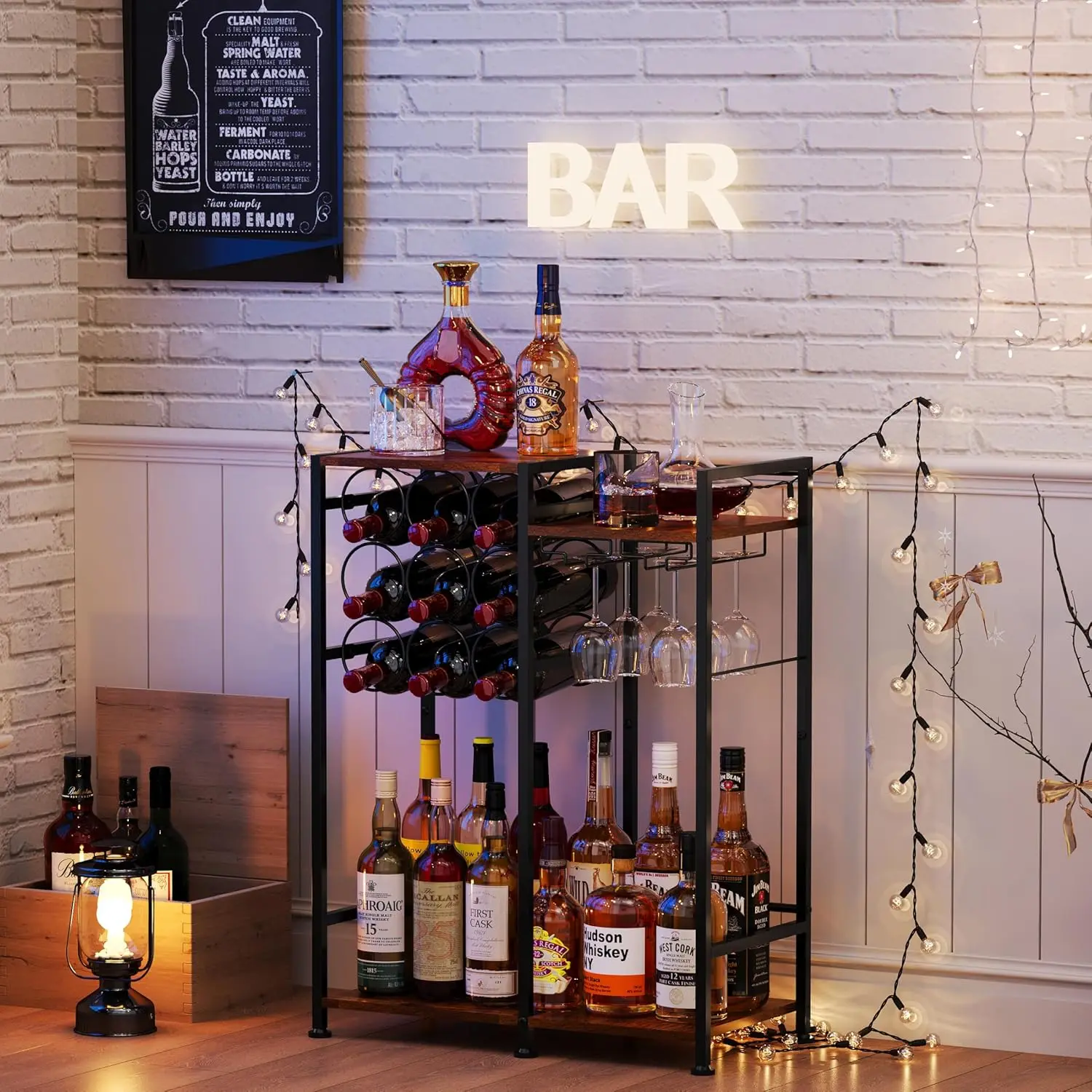 Freestanding Liquor Stand with 9-Bottle for Home Bar, Versatile Wine Rack Freestanding Floor with Glass Holder and Fence
Freestanding Liquor Stand with 9-Bottle for Home Bar, Versatile Wine Rack Freestanding Floor with Glass Holder and Fence