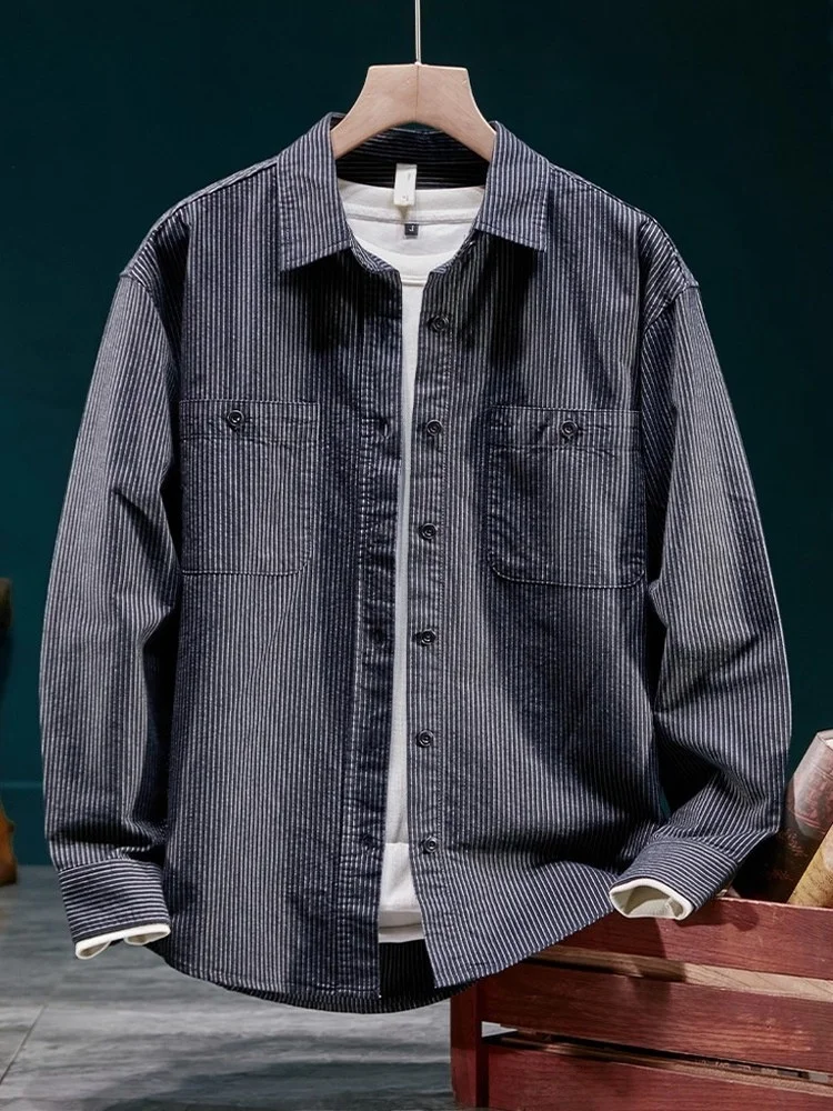 Loose Men's irt Vintage Bla White Stripe Youth Faion Brand Haome Casual Coat Polyester Fiber Long Sve Button up
Loose Men's irt Vintage Bla White Stripe Youth Faion Brand Haome Casual Coat Polyester Fiber Long Sve Button up
