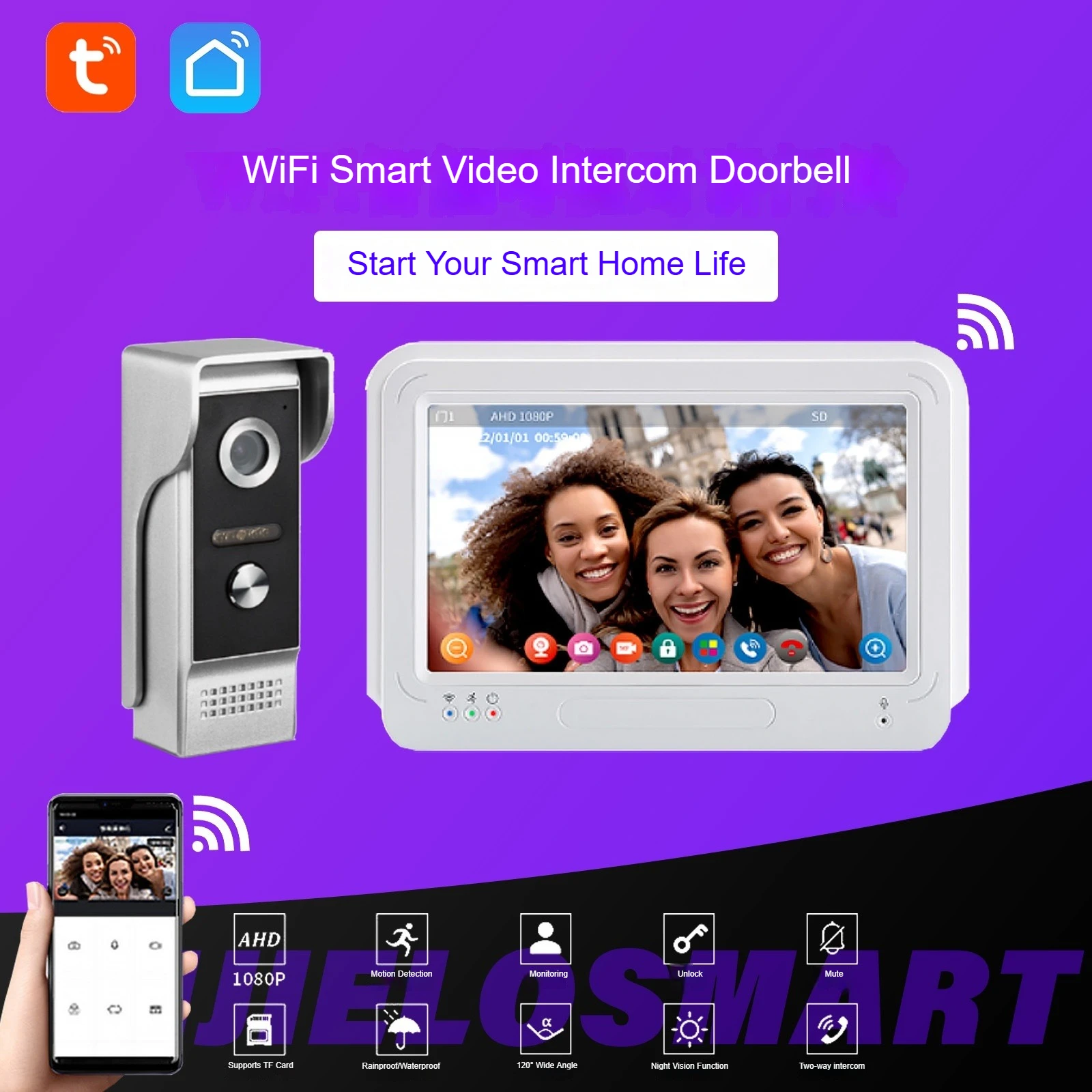 IPS Дисплей высокой четкости Wi-Fi Двусторонний домофон Поддержка Tuya Smart App Видеодверной звонок
IPS Дисплей высокой четкости Wi-Fi Двусторонний домофон Поддержка Tuya Smart App Видеодверной звонок