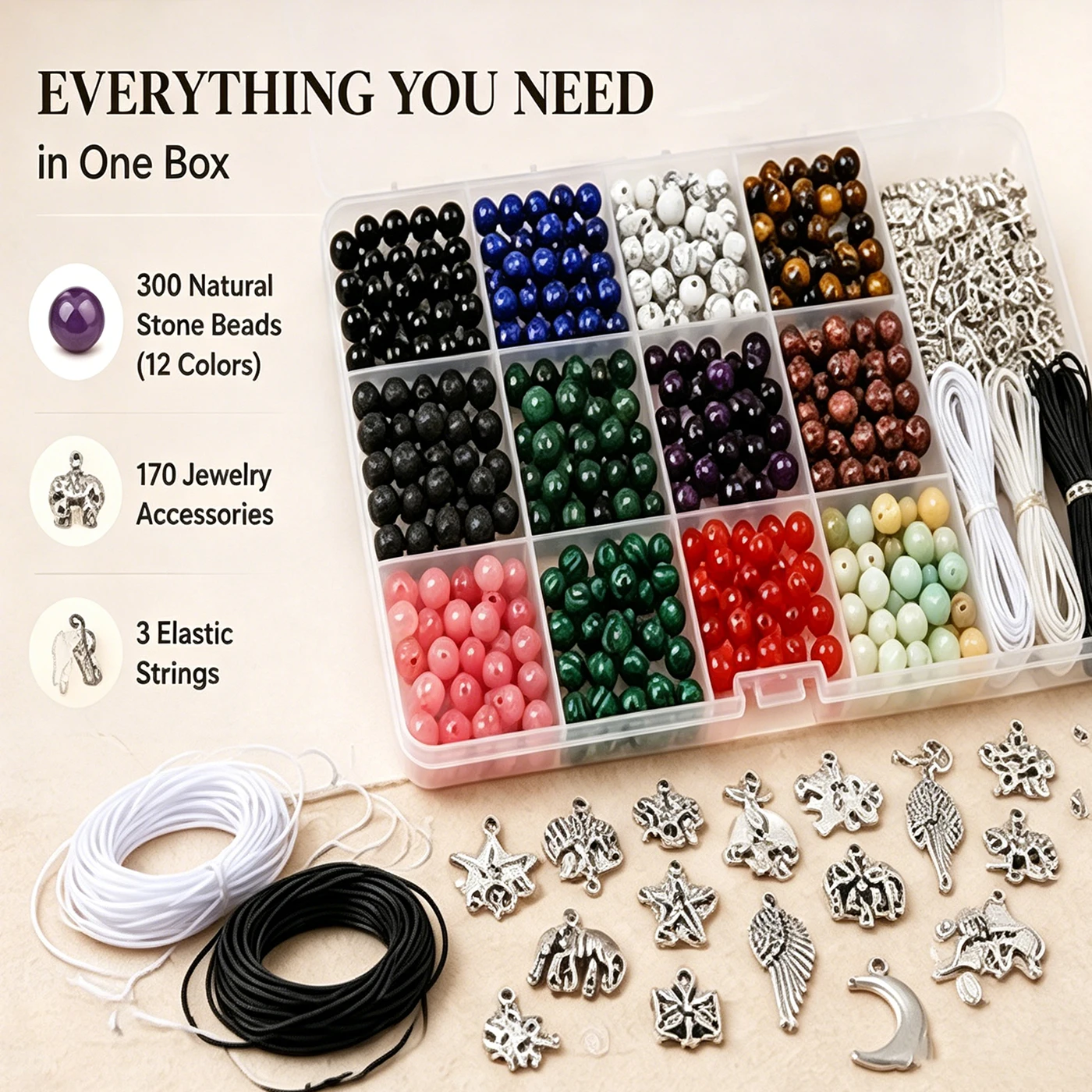 473PCS Quartz Beads Jewelry Making Kit Crystal Natural Stone 8mm Multi Color DIY Set Charms Spacers Elastic Cords Crafting Gifts
473PCS Quartz Beads Jewelry Making Kit Crystal Natural Stone 8mm Multi Color DIY Set Charms Spacers Elastic Cords Crafting Gifts