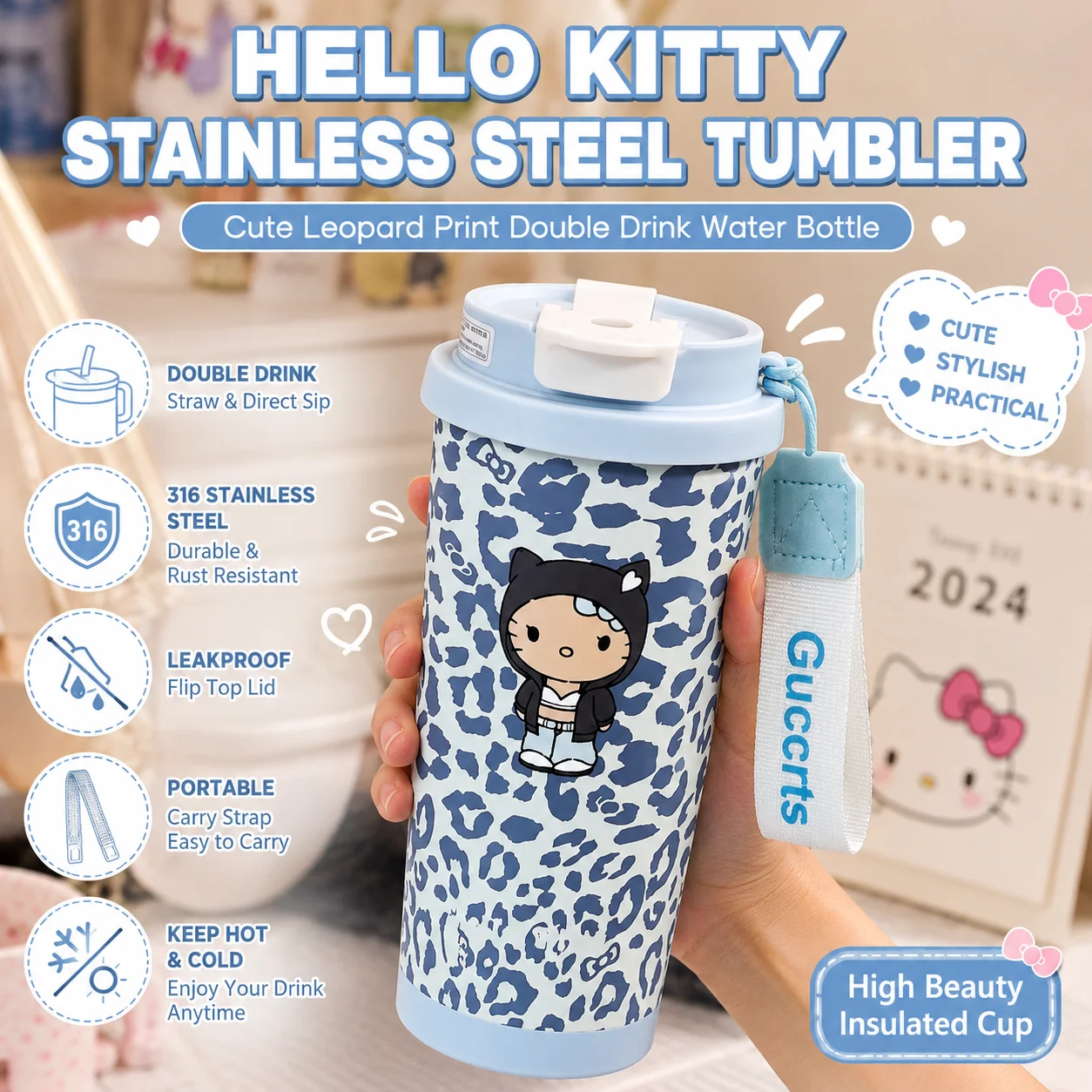 Hello Kitty 316 Stainless Steel Tumbler Cute Leopard Print Double Drink Water Bottle Portable Insulated Cup For Girls
Hello Kitty 316 Stainless Steel Tumbler Cute Leopard Print Double Drink Water Bottle Portable Insulated Cup For Girls