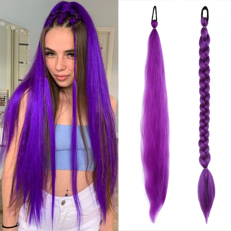 Christmas style ponytail hair extensions can be braided into colorful braids. Single ponytail style
Christmas style ponytail hair extensions can be braided into colorful braids. Single ponytail style