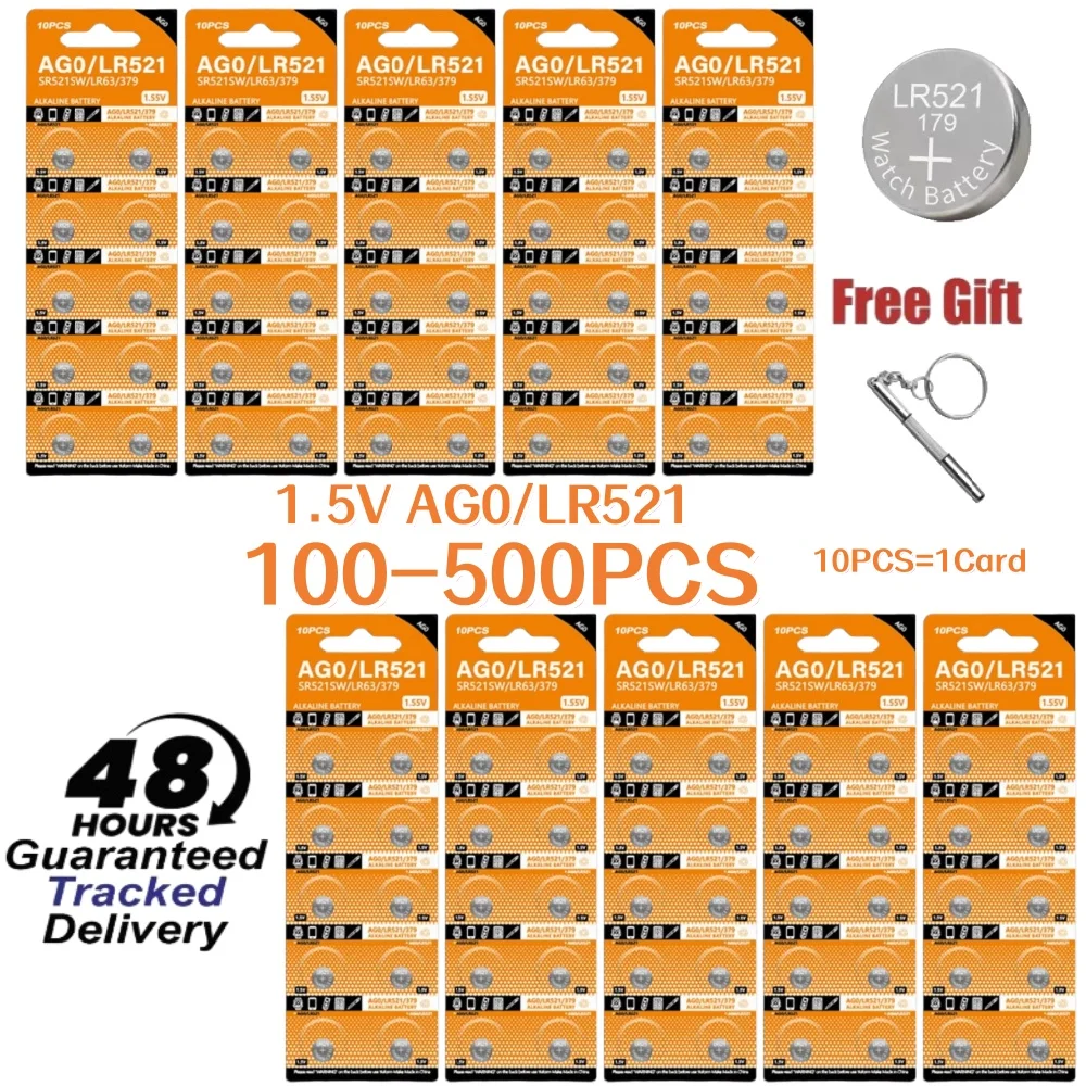 100-500PCS AG0 LR521 379 Button Cell Coin 1.55V Alkaline Battery SR521SW 379A LR69 for Watches Toys No Mercury Coin Battery 
100-500PCS AG0 LR521 379 Button Cell Coin 1.55V Alkaline Battery SR521SW 379A LR69 for Watches Toys No Mercury Coin Battery