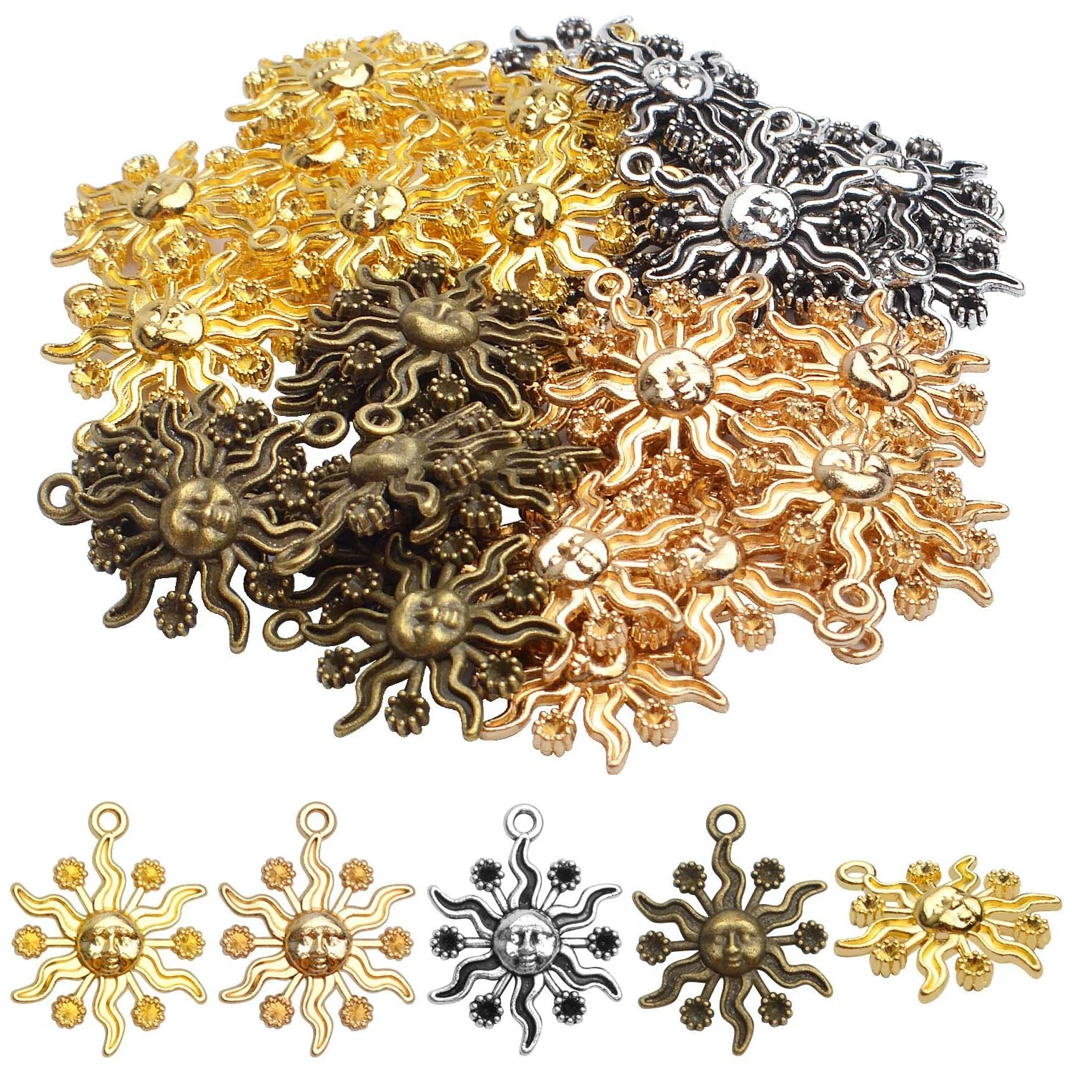 40pcs 23mm Alloy Celestial Sun Charms Tibetan Sun Smile Charm Jewelry Charms Pendants for DIY Earring Necklace Jewelry
40pcs 23mm Alloy Celestial Sun Charms Tibetan Sun Smile Charm Jewelry Charms Pendants for DIY Earring Necklace Jewelry