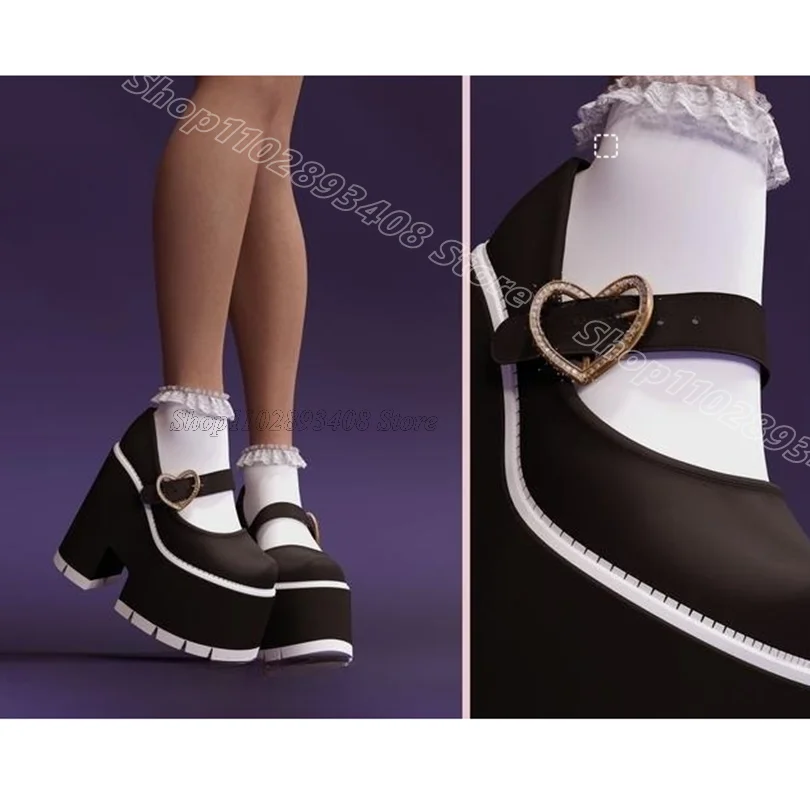 Black Chunky Heels Heart Shape Pumps Stiletto Round Toe Buckle Decor British Style Women Dress Casual Shoes Zapatos Para Mujere
Black Chunky Heels Heart Shape Pumps Stiletto Round Toe Buckle Decor British Style Women Dress Casual Shoes Zapatos Para Mujere