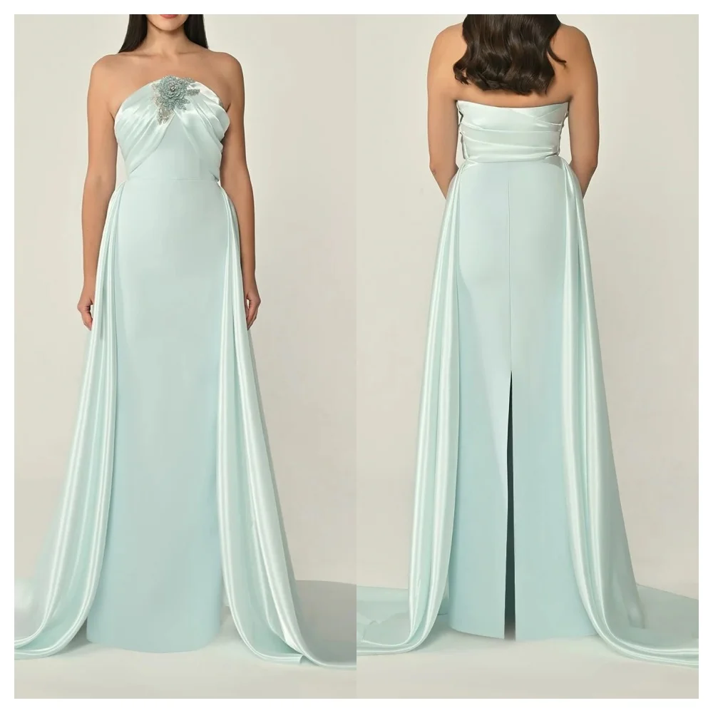 Customized Exquisite Green Satin Evening Dress Modern Strapless Sleeveless Party Dress High Quality Floor Length Cele
Customized Exquisite Green Satin Evening Dress Modern Strapless Sleeveless Party Dress High Quality Floor Length Cele