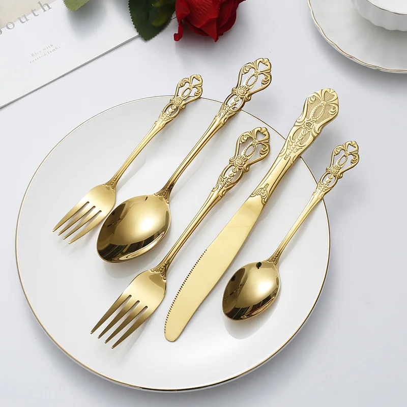 Stainless Steel Vintage Spoons and Fork Set, Kitchen Tools, Teaspoon Accessories, Gold, Coffee, Tea, Snacks, Fruit, Dessert 5Pcs
Stainless Steel Vintage Spoons and Fork Set, Kitchen Tools, Teaspoon Accessories, Gold, Coffee, Tea, Snacks, Fruit, Dessert 5Pcs