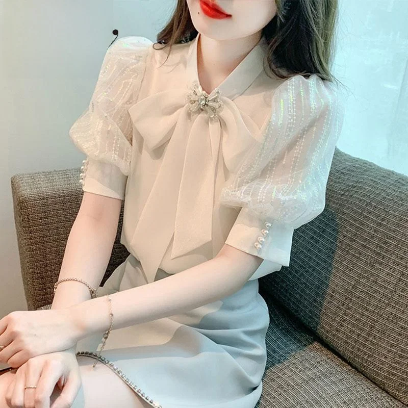 French Sle Bubble Sve Chiffon irt Women's Summer Faionable Top Young Looking ort Sve T-irt V-Ne Loose Fit
French Sle Bubble Sve Chiffon irt Women's Summer Faionable Top Young Looking ort Sve T-irt V-Ne Loose Fit