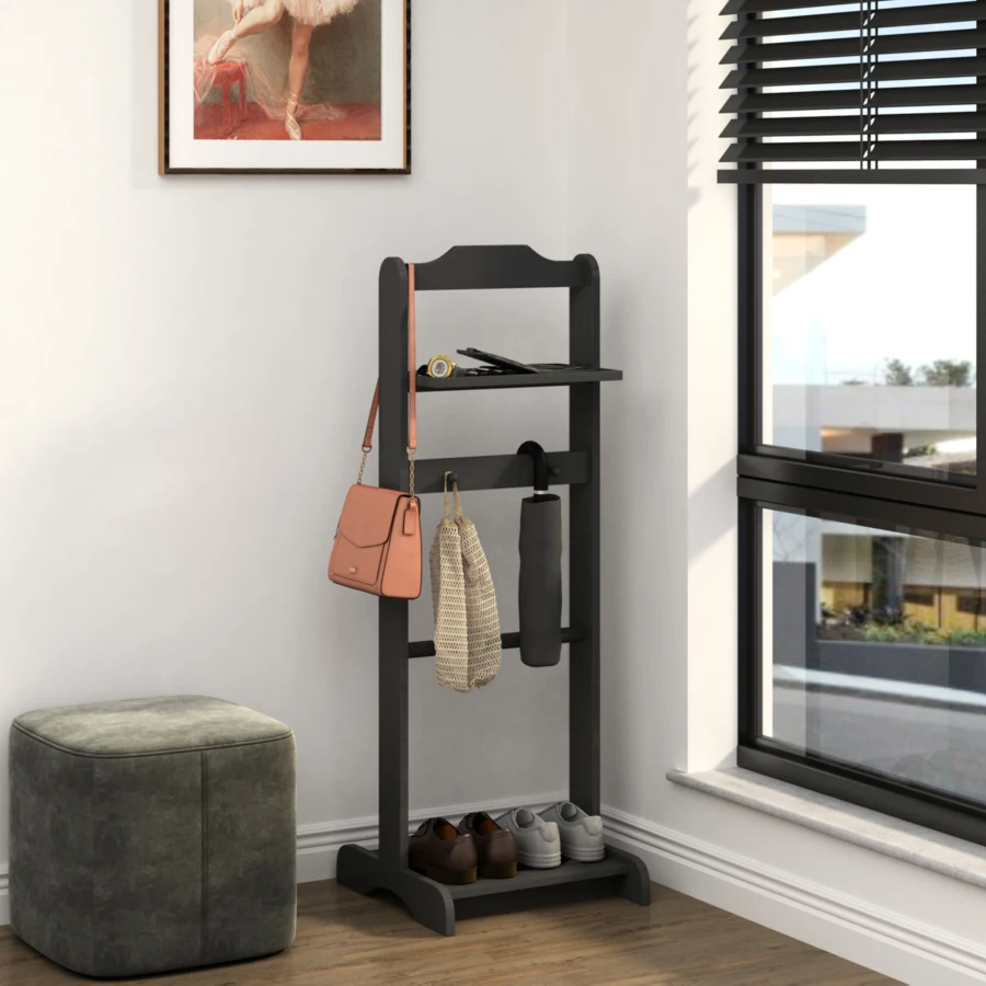 Accent Portable Garment Rack Clothes Valet Stand with Storage Organizer Black Finish
Accent Portable Garment Rack Clothes Valet Stand with Storage Organizer Black Finish