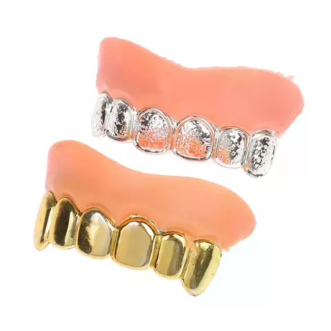 2PCS Gold And Silver False Teeth Simulated Zombie False Teeth Funny Trick Braces Halloween Costumes Electroplated