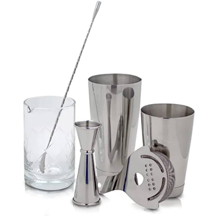 Professional Bartending Set for Shaken and Stirred Drinks: Boston Cocktail Shaker Hawthorne Strainer Japanese Jigger Bar Spoon
Professional Bartending Set for Shaken and Stirred Drinks: Boston Cocktail Shaker Hawthorne Strainer Japanese Jigger Bar Spoon